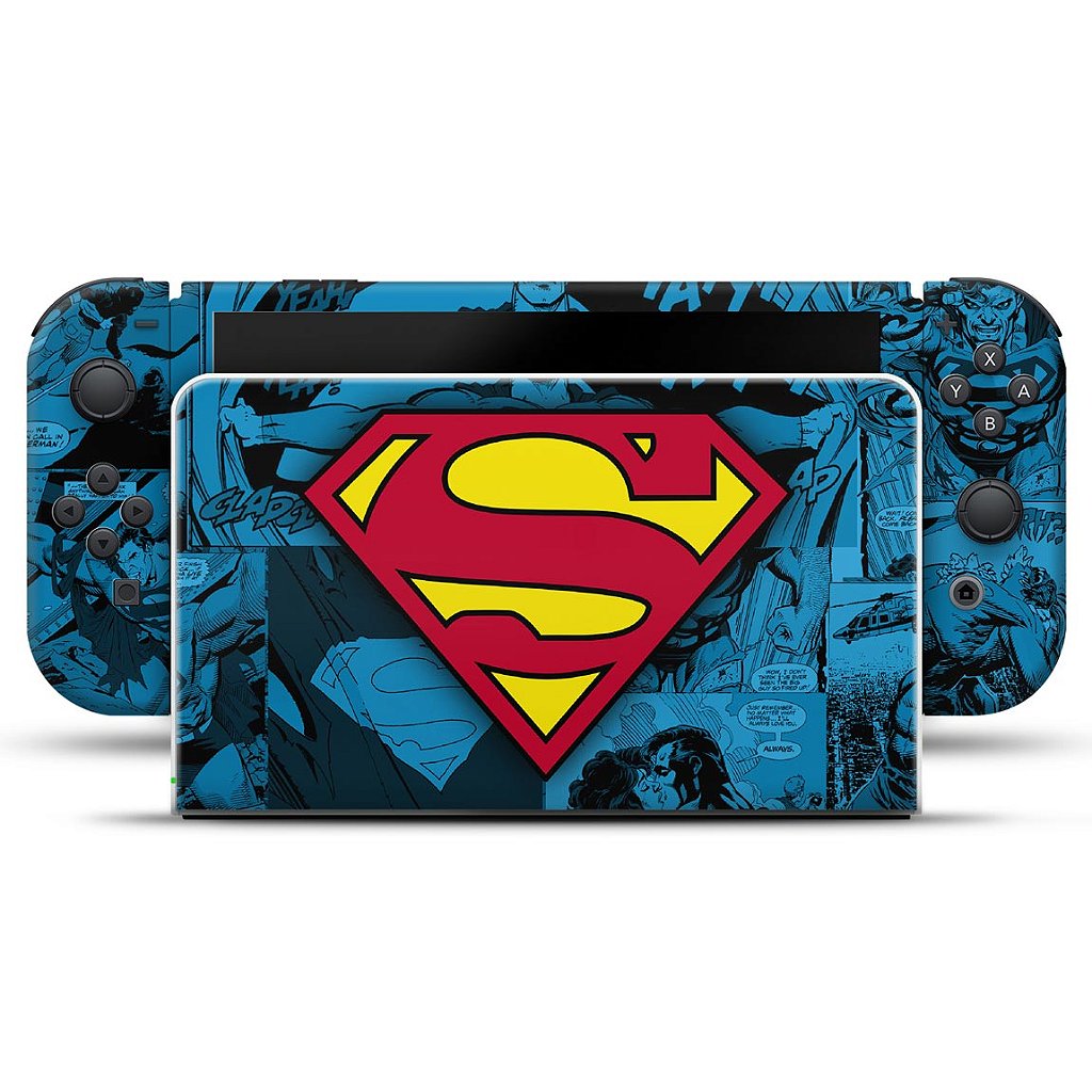 KIT Capa Anti Poeira e Skin Anti-Rage Nintendo Switch 1 Oled - Superman Comics - Pop Arte Skins - foto 3