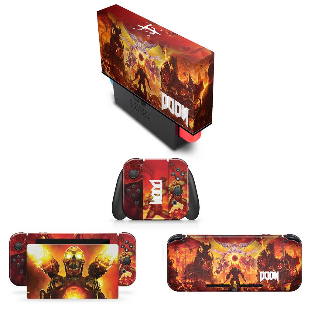 KIT Capa Anti Poeira e Skin Anti-Rage Nintendo Switch 1 - Doom