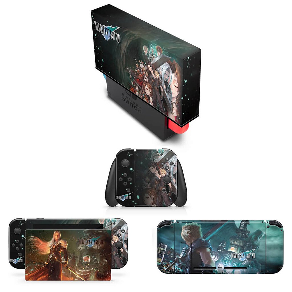 KIT Capa Anti Poeira e Skin Anti-Rage Nintendo Switch 1 - Final Fantasy Vii: Remake