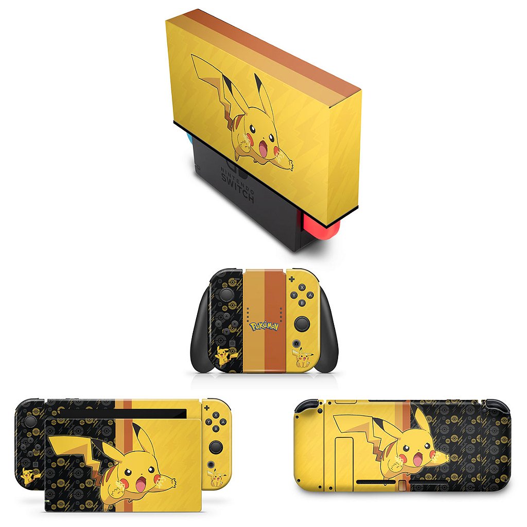 KIT Capa Anti Poeira e Skin Anti-Rage Nintendo Switch 1 - Pikachu Pokemon