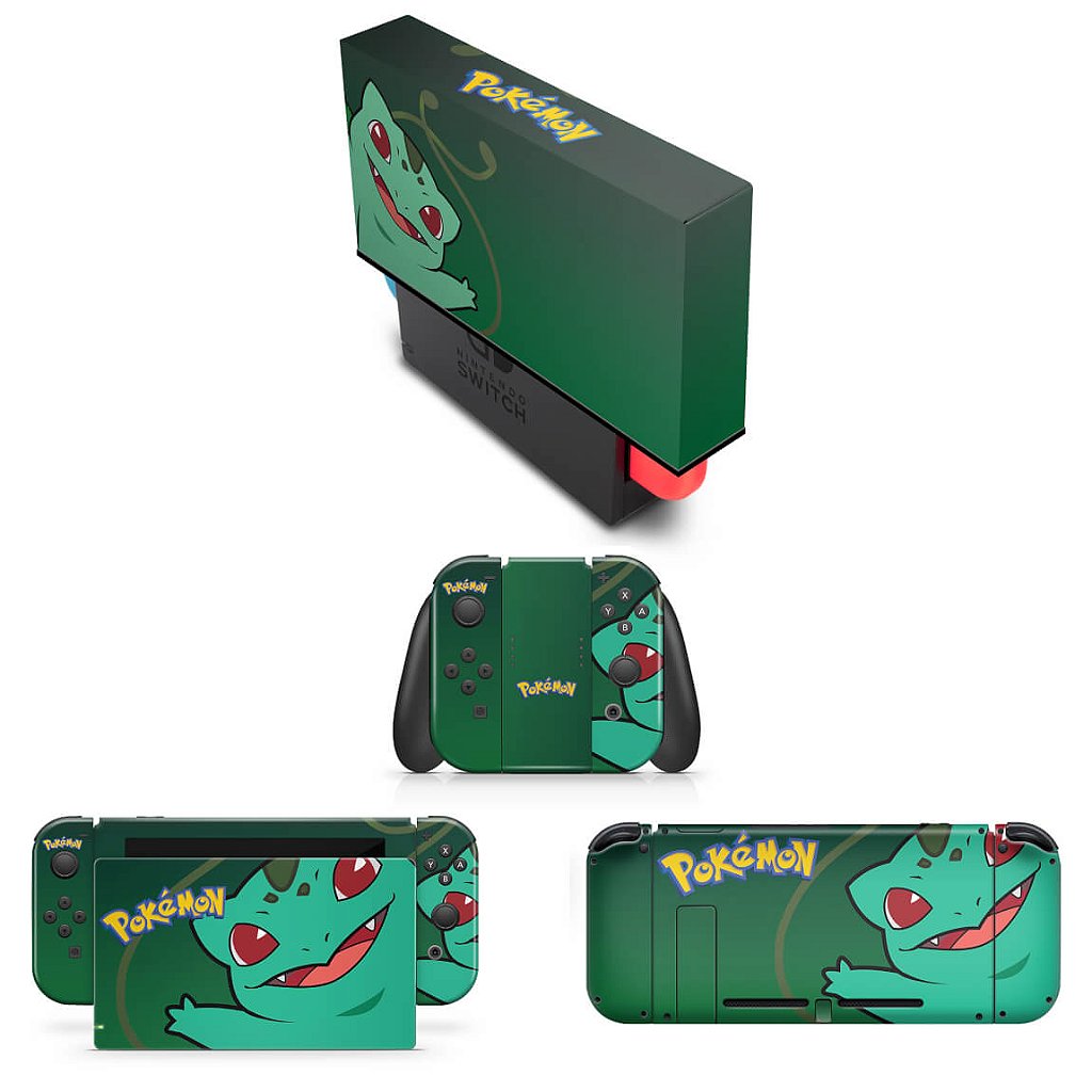 KIT Capa Anti Poeira e Skin Anti-Rage Nintendo Switch 1 - Pokémon Bulbasaur