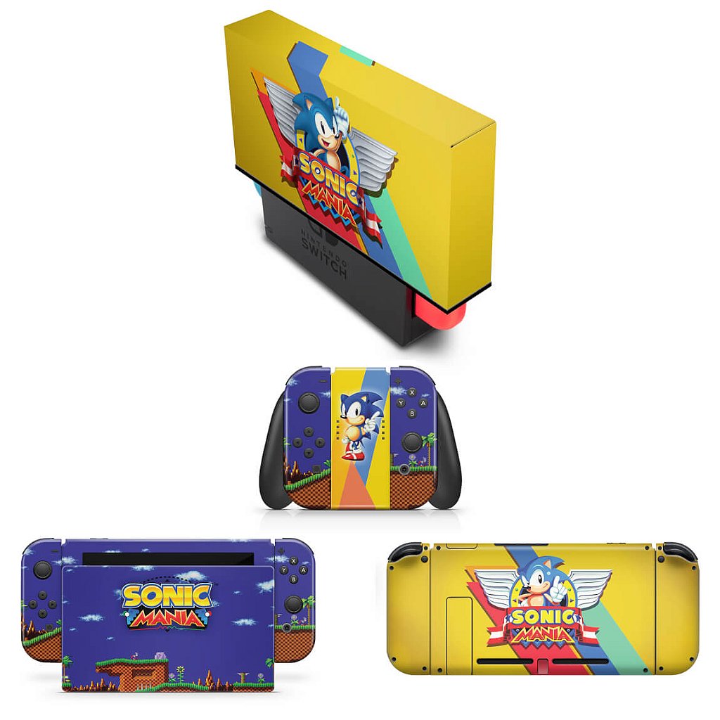 KIT Capa Anti Poeira e Skin Anti-Rage Nintendo Switch 1 - Sonic Mania