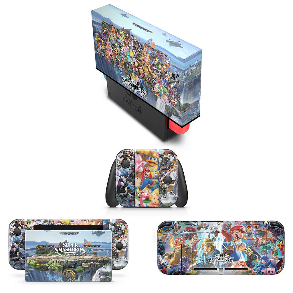 KIT Capa Anti Poeira e Skin Anti-Rage Nintendo Switch 1 - Super Smash Bros. Ultimate