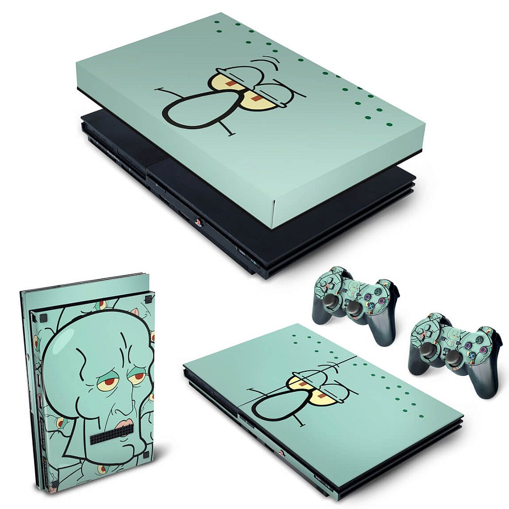 KIT PS2 Slim Skin e Capa Anti Poeira - Lula Molusco Bob Esponja