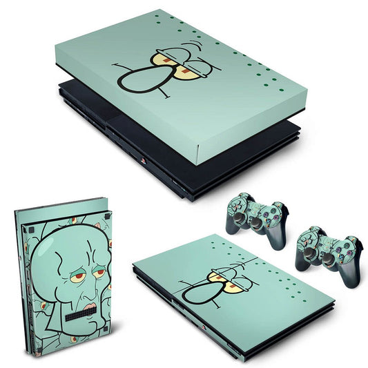 KIT PS2 Slim Skin e Capa Anti Poeira - Lula Molusco Bob Esponja