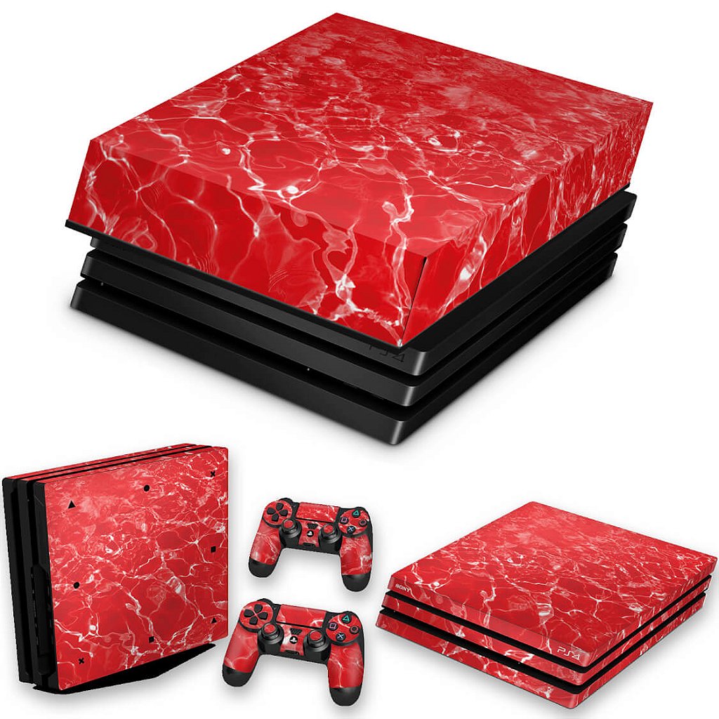 KIT Capa Anti Poeira e Skin Anti-Rage PS4 Pro - Aquático Água Vermelha