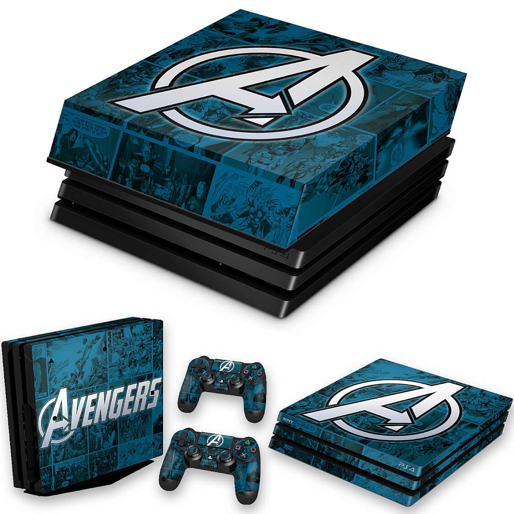 KIT Capa Anti Poeira e Skin Anti-Rage PS4 Pro - Avengers Vingadores Comics