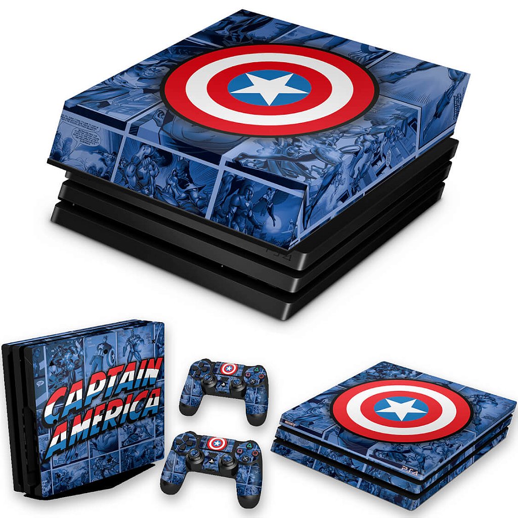 KIT Capa Anti Poeira e Skin Anti-Rage PS4 Pro - Capitão América Comics