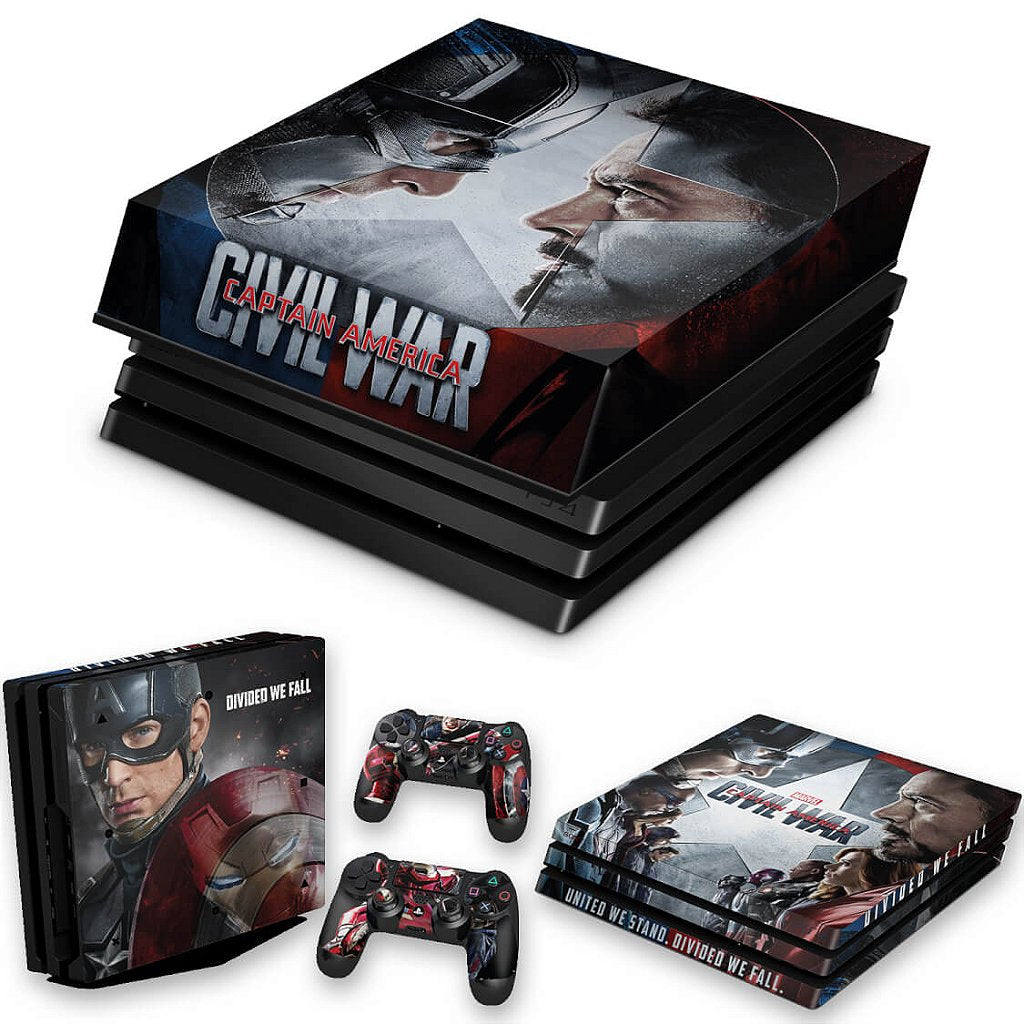 KIT Capa Anti Poeira e Skin Anti-Rage PS4 Pro - Capitão America - Guerra Civil