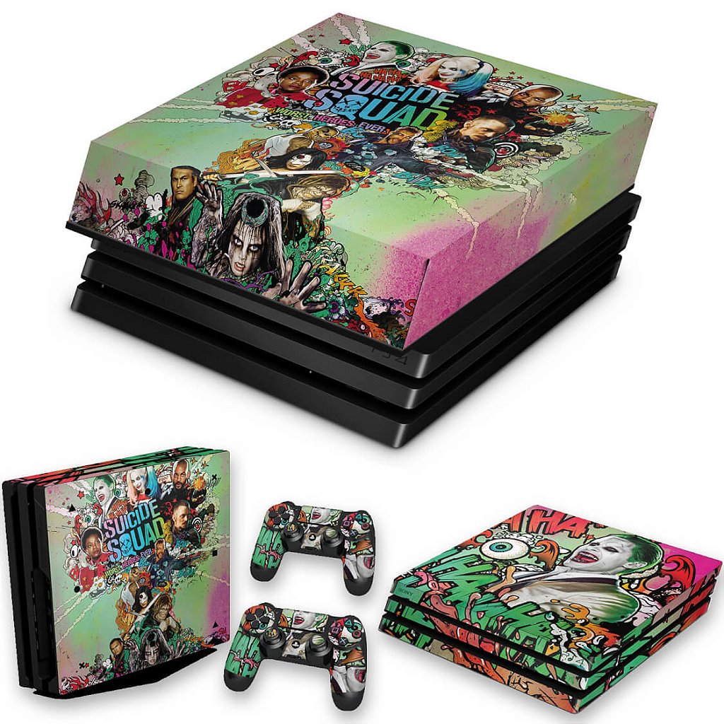 KIT Capa Anti Poeira e Skin Anti-Rage PS4 Pro - Esquadrão Suicida #B
