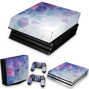 KIT Capa Anti Poeira e Skin Anti-Rage PS4 Pro - Folhas Lilás