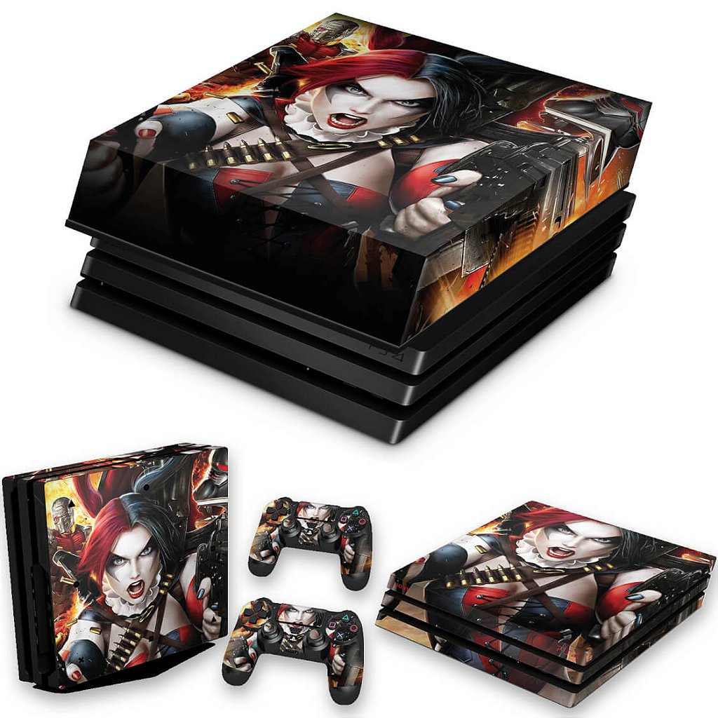 KIT Capa Anti Poeira e Skin Anti-Rage PS4 Pro - Harley Quinn - Arlequina #B