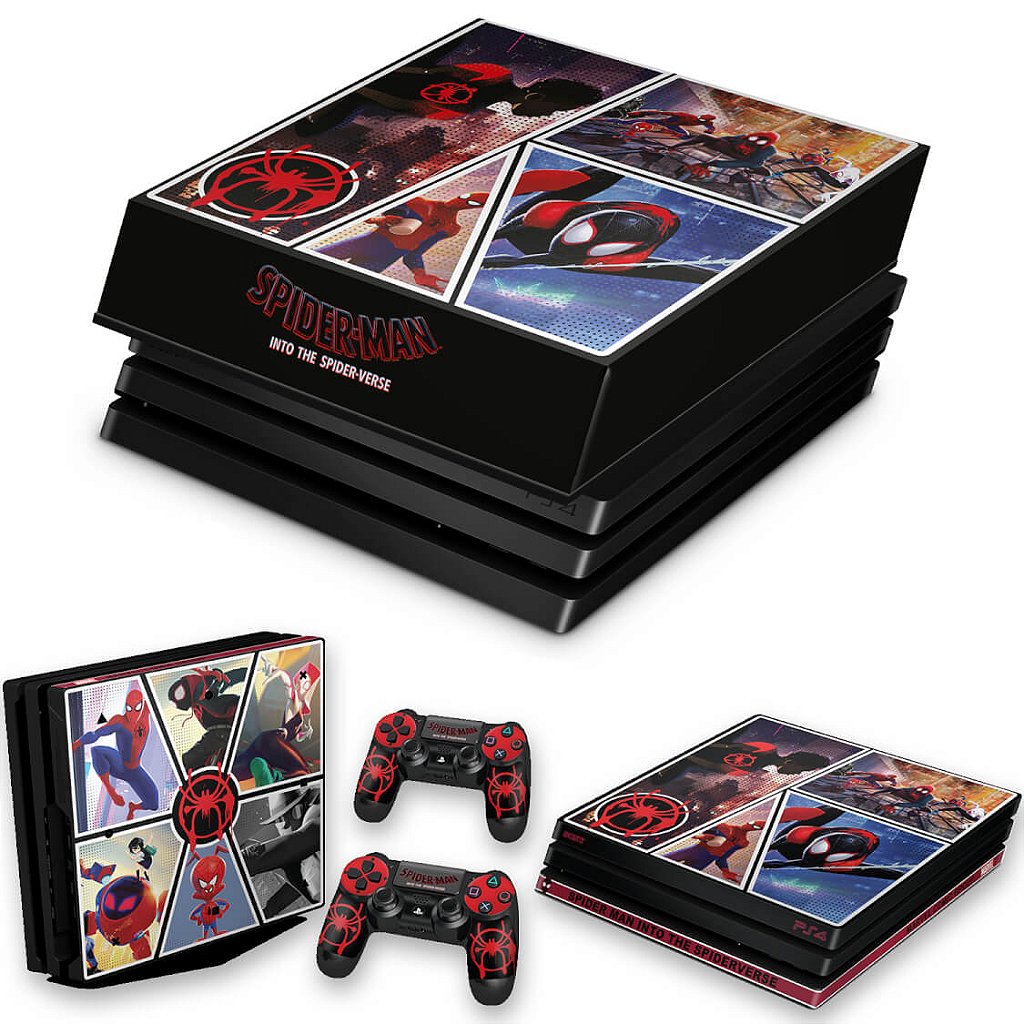 KIT Capa Anti Poeira e Skin Anti-Rage PS4 Pro - Homem-Aranha No Aranhaverso