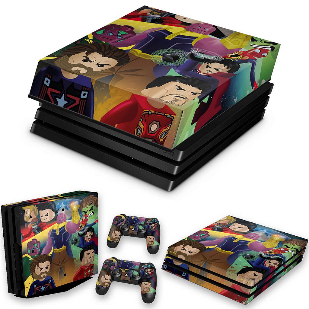 KIT Capa Anti Poeira e Skin Anti-Rage PS4 Pro - Lego Avengers Vingadores