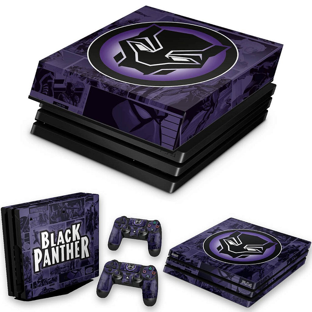 KIT Capa Anti Poeira e Skin Anti-Rage PS4 Pro - Pantera Negra Comics