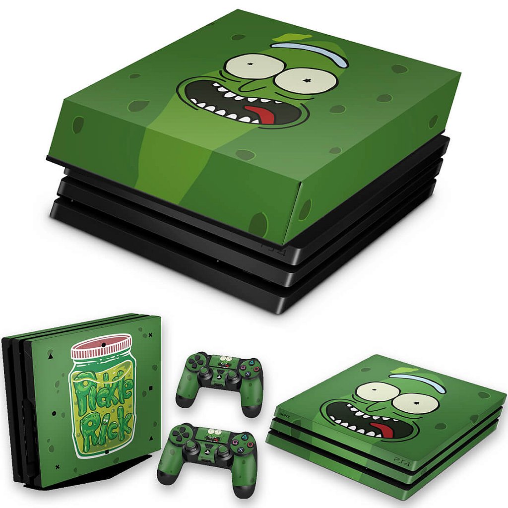 KIT Capa Anti Poeira e Skin Anti-Rage PS4 Pro - Pickle Rick And Morty