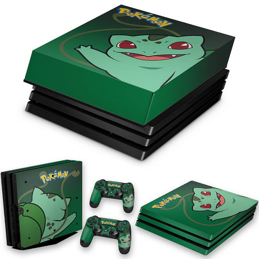KIT PS4 Pro Skin e Capa Anti Poeira - Pokemon Bulbasaur