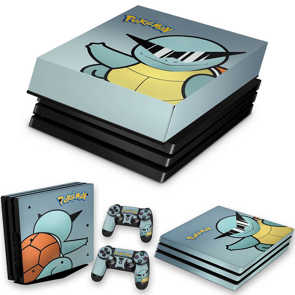 KIT Capa Anti Poeira e Skin Anti-Rage PS4 Pro - Pokemon Squirtle