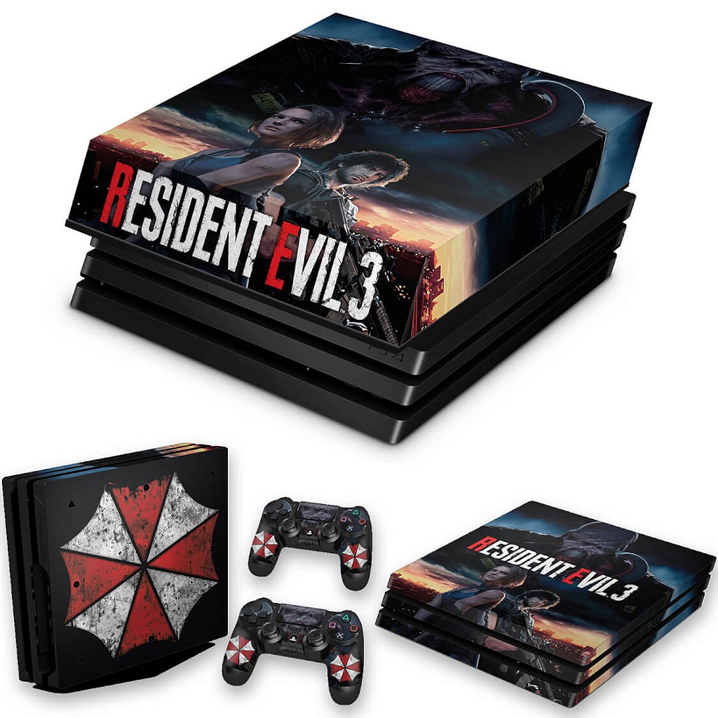 KIT PS4 Pro Skin Anti-Rage e Capa Anti Poeira - Resident Evil 3 Remake