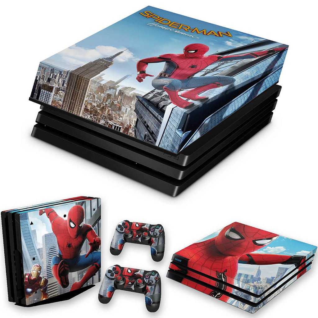 KIT Capa Anti Poeira e Skin Anti-Rage PS4 Pro - Spiderman - Homem Aranha Homecoming