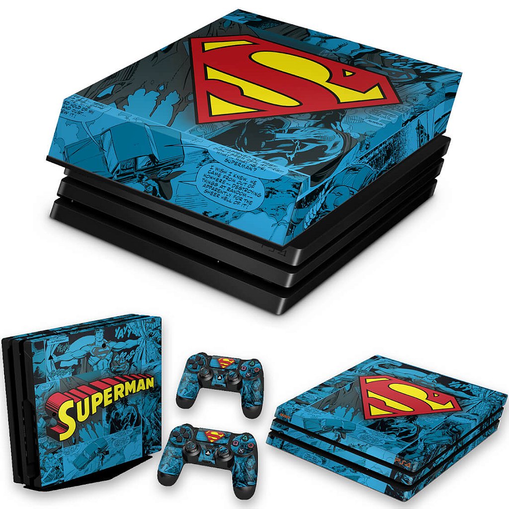 KIT Capa Anti Poeira e Skin Anti-Rage PS4 Pro - Super Homem Superman Comics