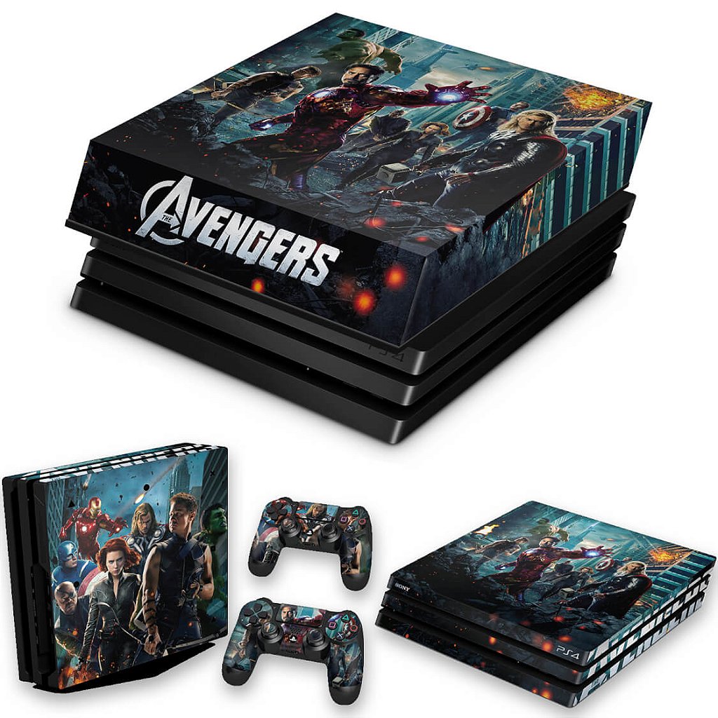 KIT Capa Anti Poeira e Skin Anti-Rage PS4 Pro - The Avengers - Os Vingadores