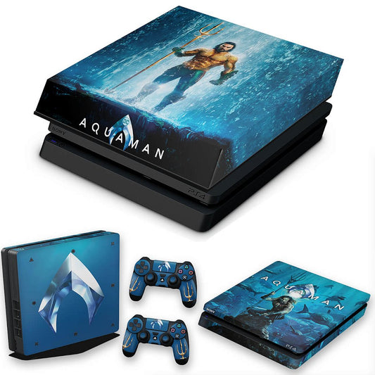 KIT PS4 Slim Skin Anti-Rage e Capa Anti Poeira - Aquaman