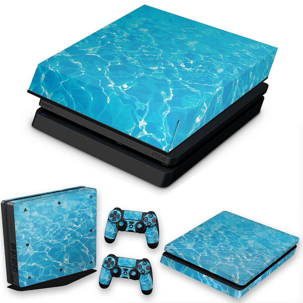 KIT Capa Anti Poeira e Skin Anti-Rage PS4 Slim - Aquático Água