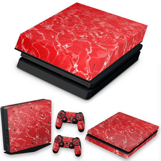 KIT Capa Anti Poeira e Skin Anti-Rage PS4 Slim - Aquático Água Vermelha