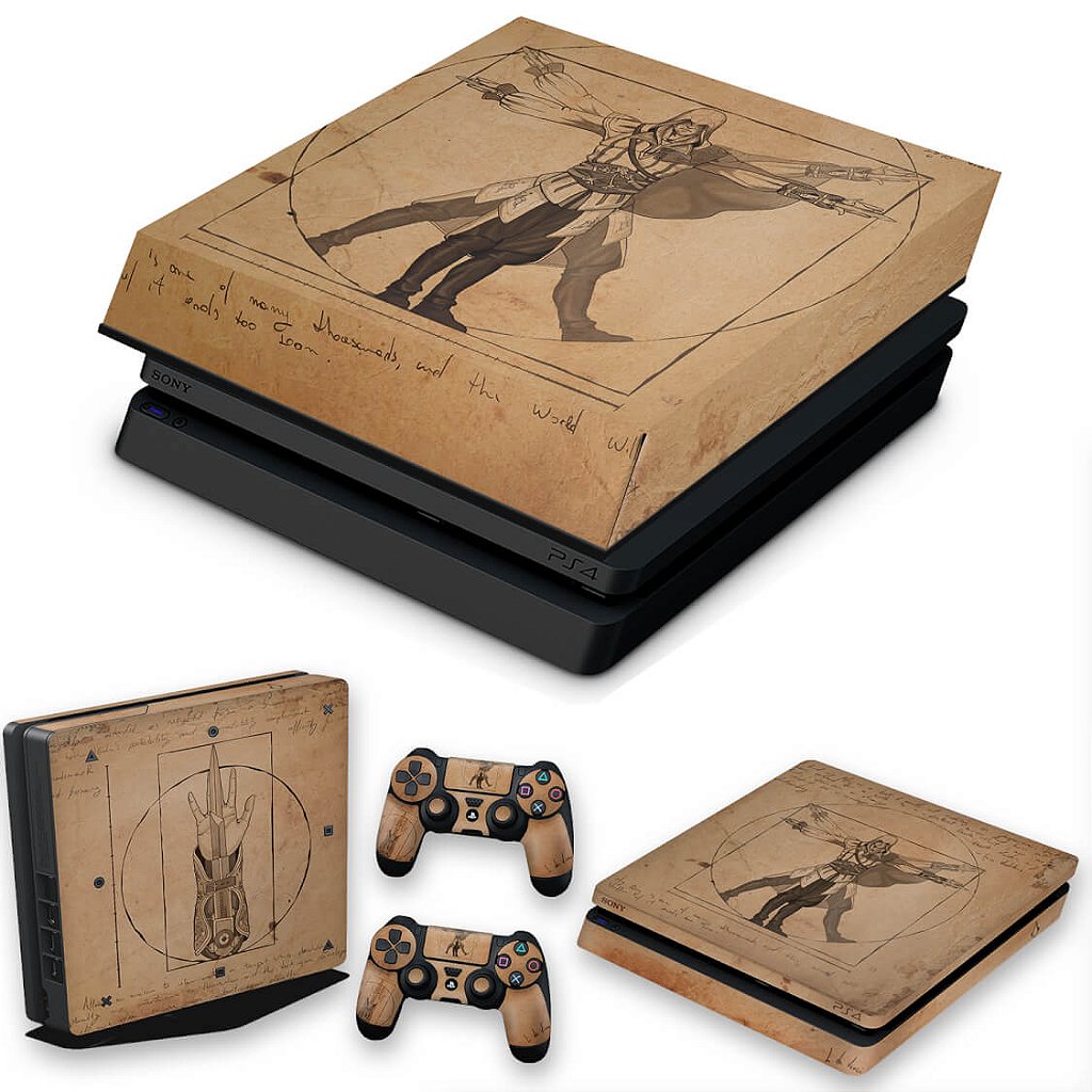 KIT Capa Anti Poeira e Skin Anti-Rage PS4 Slim - Assassin’s Creed Vitruviano