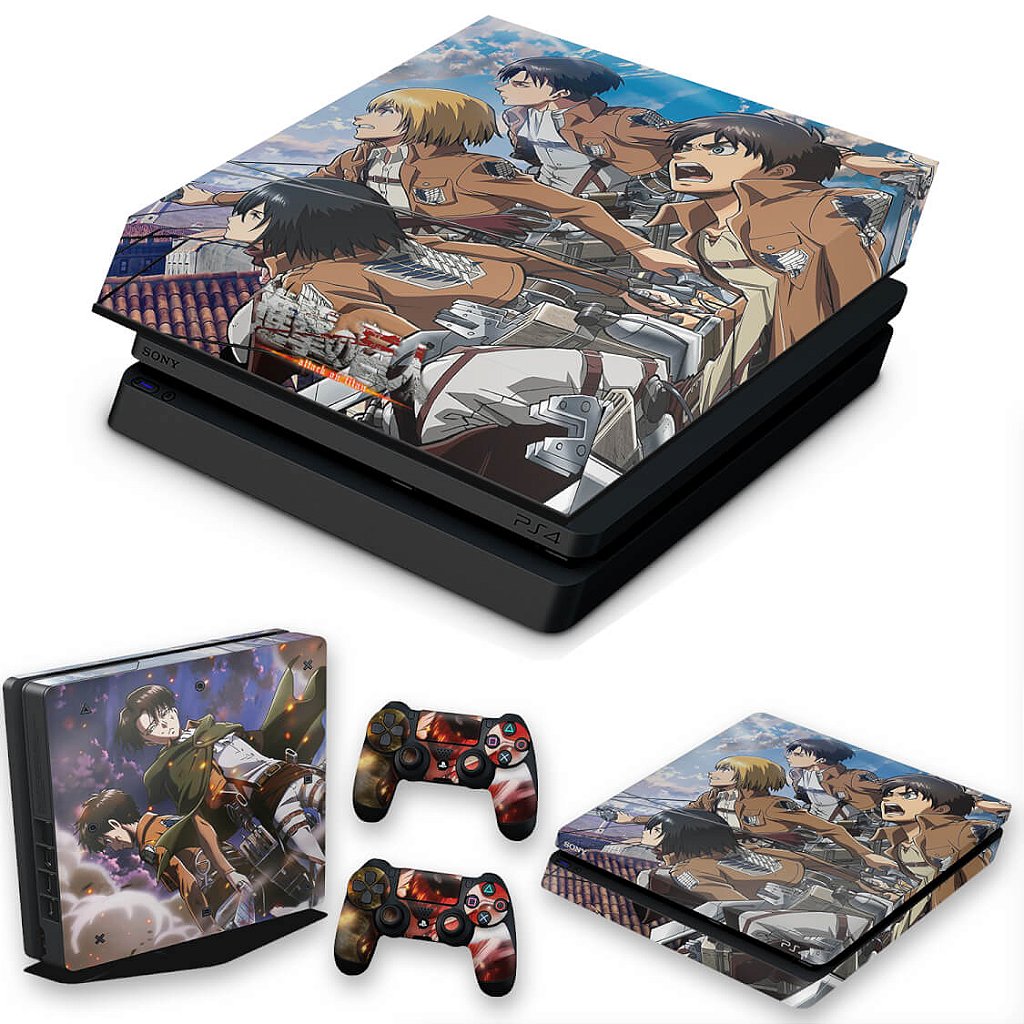 KIT Capa Anti Poeira e Skin Anti-Rage PS4 Slim - Attack On Titan - Shingeki No Kyojin #A