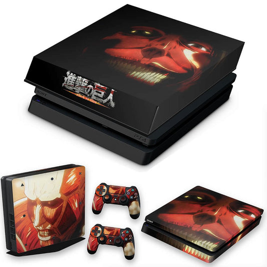 KIT Capa Anti Poeira e Skin Anti-Rage PS4 Slim - Attack On Titan - Shingeki No Kyojin #B
