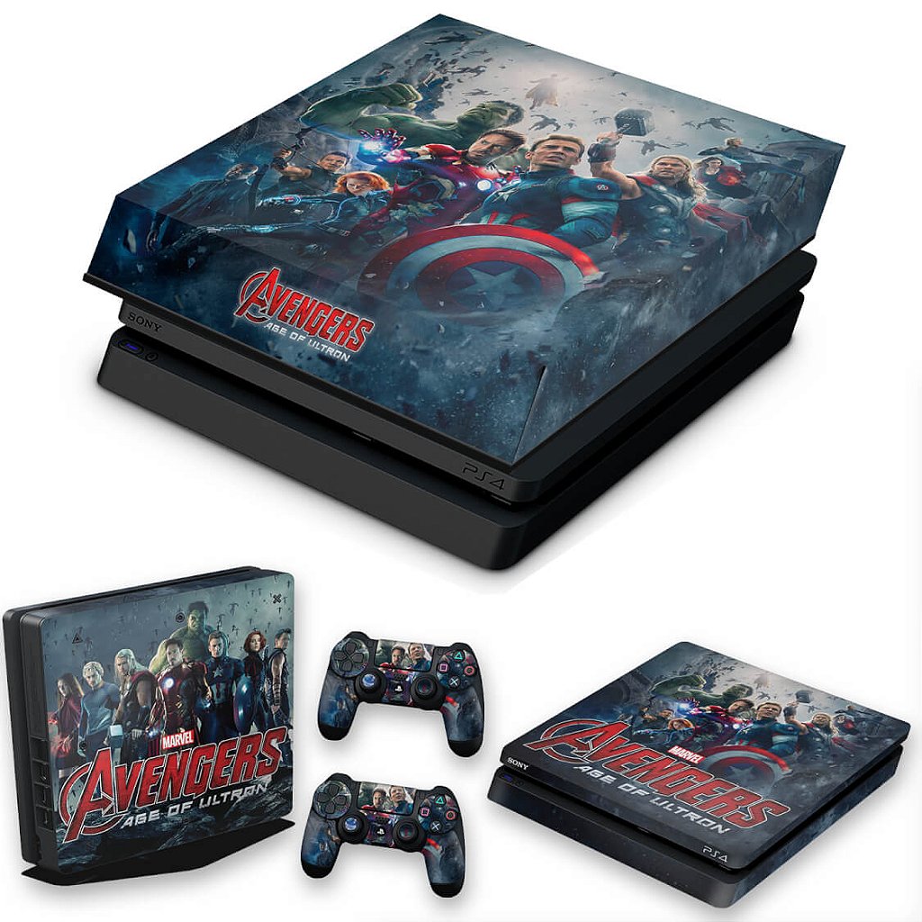 KIT Capa Anti Poeira e Skin Anti-Rage PS4 Slim - Avengers - Age Of Ultron