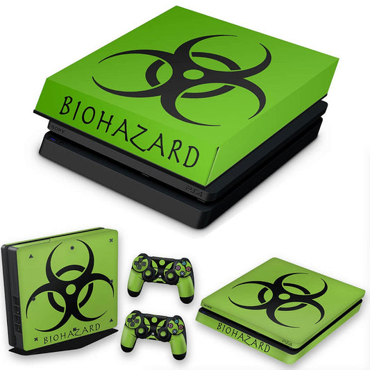 KIT PS4 Slim Skin Anti-Rage e Capa Anti Poeira - Biohazard Radioativo