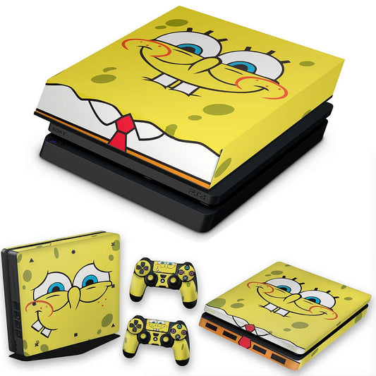 KIT PS4 Slim Skin Anti-Rage e Capa Anti Poeira - Bob Esponja