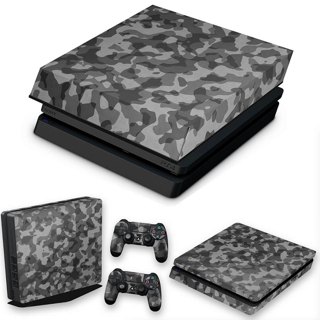KIT Capa Anti Poeira e Skin Anti-Rage PS4 Slim - Camuflagem Cinza