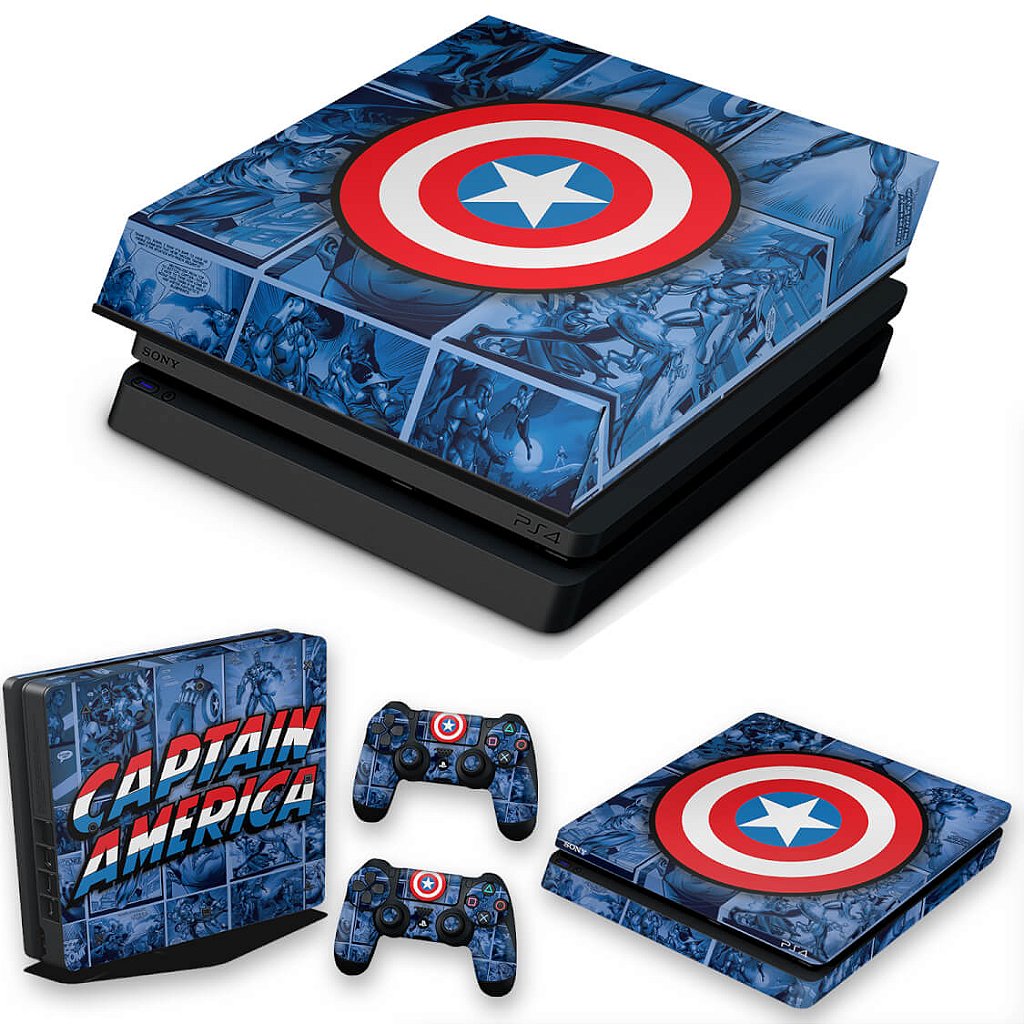 KIT Capa Anti Poeira e Skin Anti-Rage PS4 Slim - Capitão América Comics
