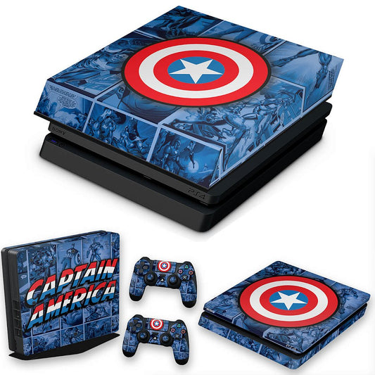KIT PS4 Slim Skin Anti-Rage e Capa Anti Poeira - Capitão América Comics