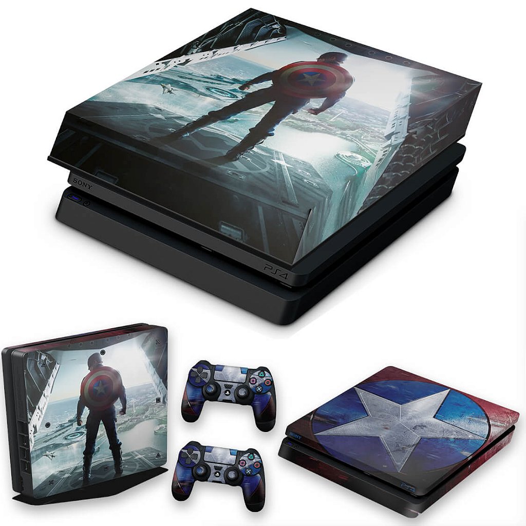 KIT Capa Anti Poeira e Skin Anti-Rage PS4 Slim - Capitao America