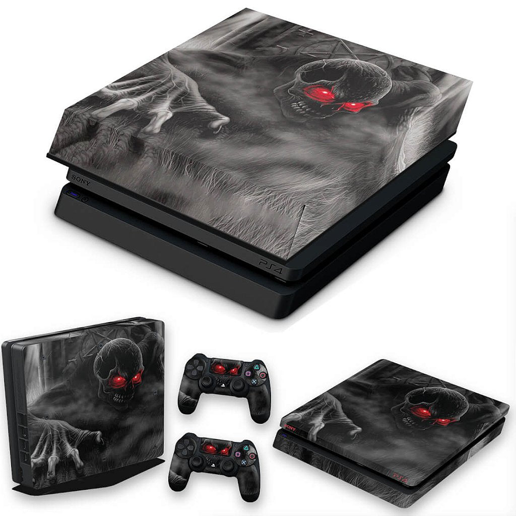 KIT Capa Anti Poeira e Skin Anti-Rage PS4 Slim - Caveira Skull