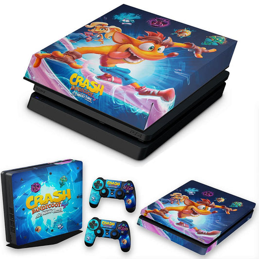 KIT PS4 Slim Skin Anti-Rage e Capa Anti Poeira - Crash Bandicoot 4