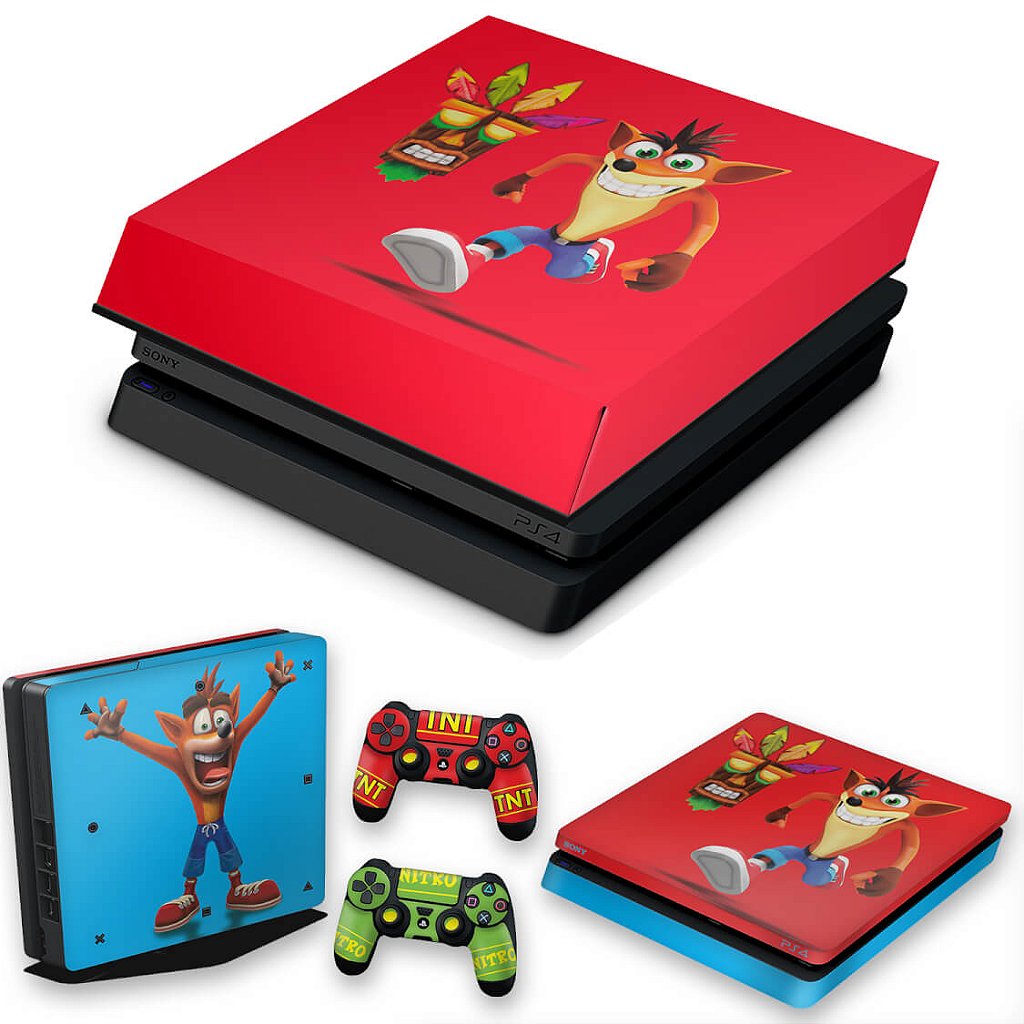 KIT Capa Anti Poeira e Skin Anti-Rage PS4 Slim - Crash Bandicoot
