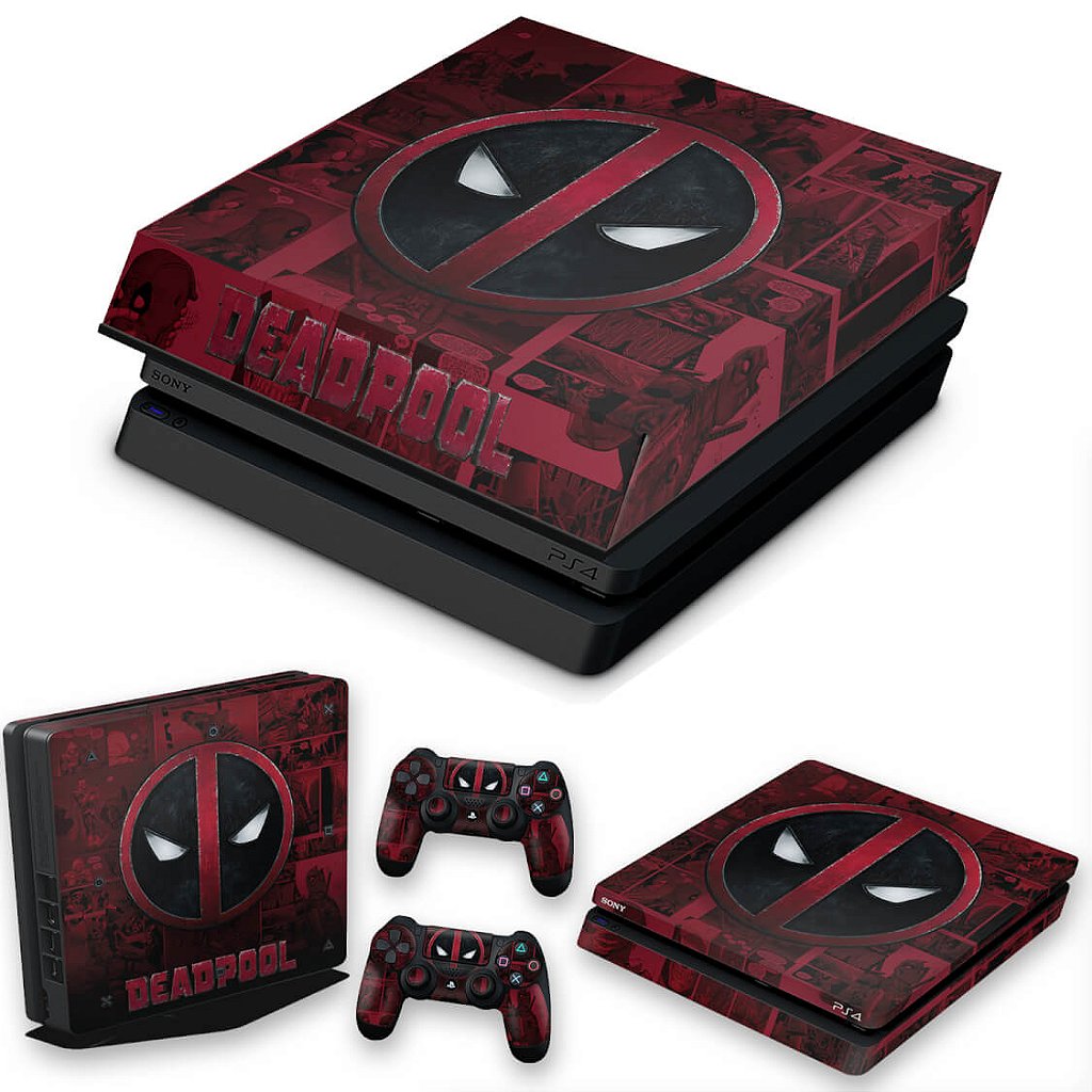 KIT Capa Anti Poeira e Skin Anti-Rage PS4 Slim - Deadpool Comics
