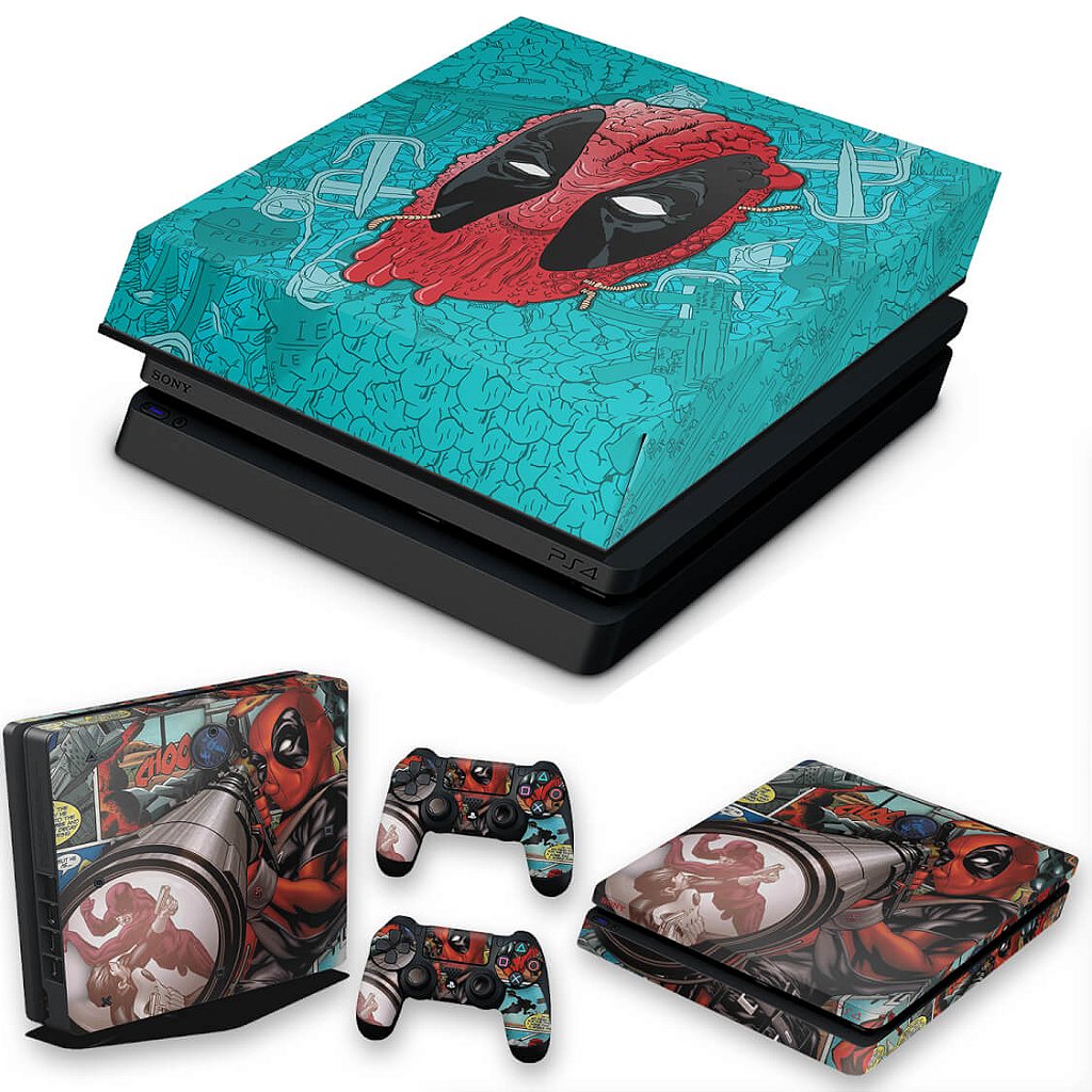 KIT Capa Anti Poeira e Skin Anti-Rage PS4 Slim - Deadpool