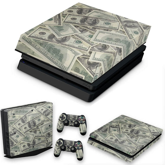 KIT Capa Anti Poeira e Skin Anti-Rage PS4 Slim - Dollar Money Dinheiro