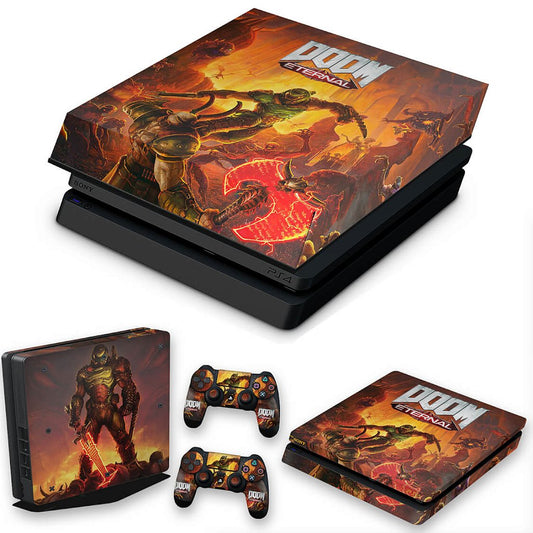KIT PS4 Slim Skin Anti-Rage e Capa Anti Poeira - Doom Eternal