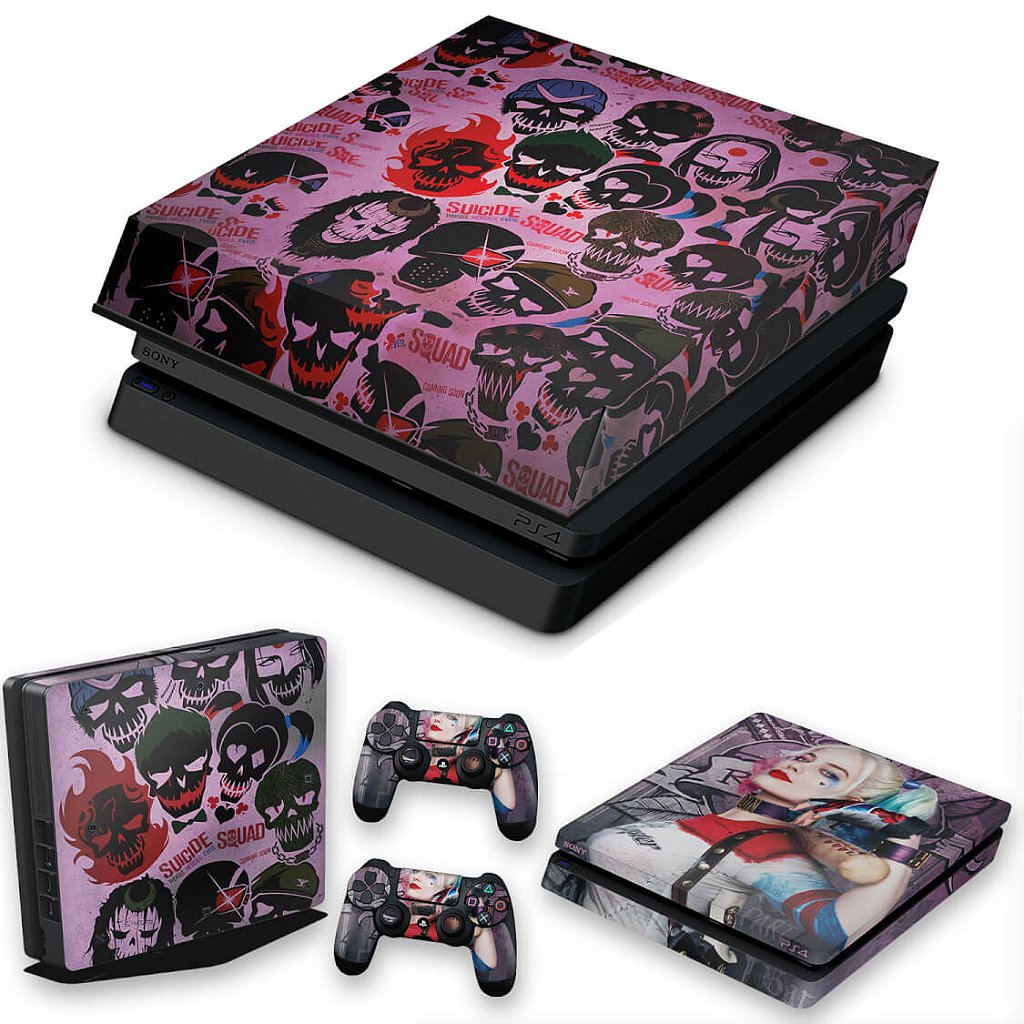 KIT Capa Anti Poeira e Skin Anti-Rage PS4 Slim - Esquadrão Suicida #C