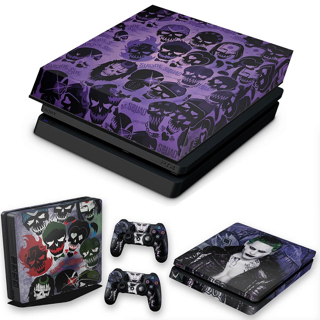 KIT Capa Anti Poeira e Skin Anti-Rage PS4 Slim - Esquadrão Suicida #D