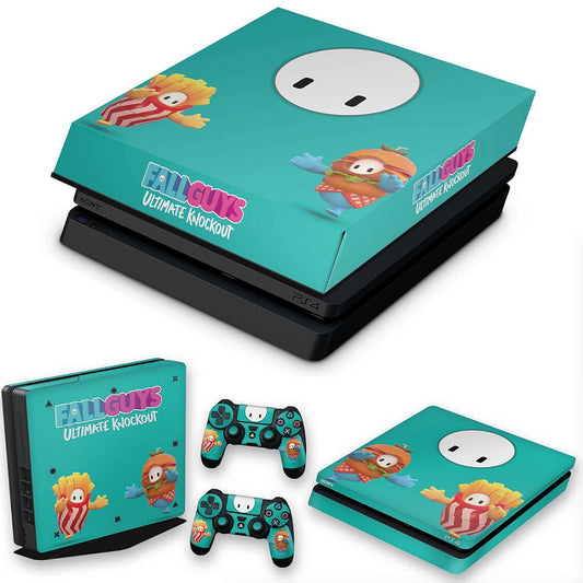KIT PS4 Slim Skin Anti-Rage e Capa Anti Poeira - Fall Guys