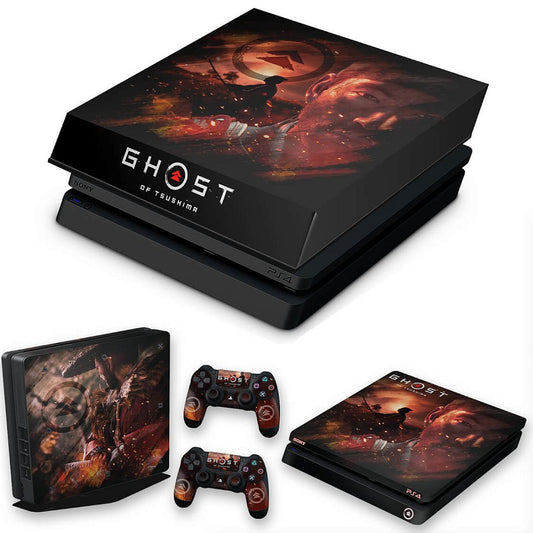 KIT PS4 Slim Skin Anti-Rage e Capa Anti Poeira - Ghost Of Tsushima